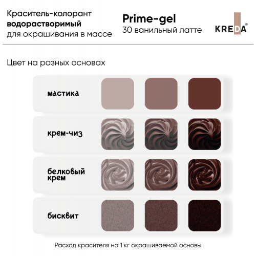 Prime-gel 30 ванильный латте, краситель водорастворимый пищевой