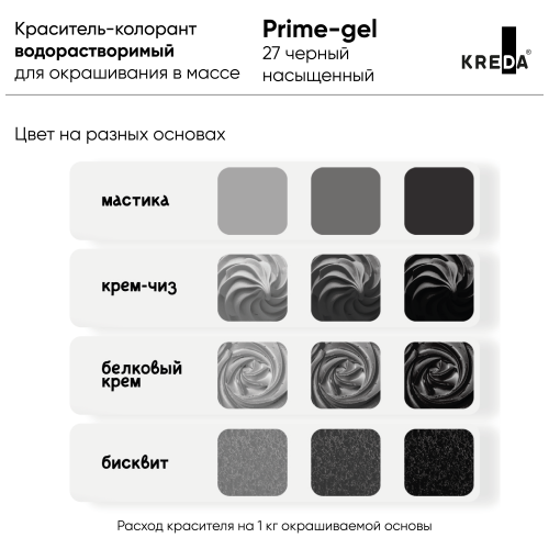 Prime-gel 27 черный насыщенный, краситель водорастворимый пищевой